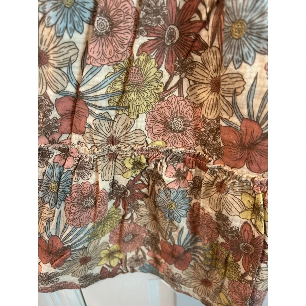 Rabbit + Bear Dress Multicolor Floral Organic Cotton Tiered Ruffle Boho Kids 6